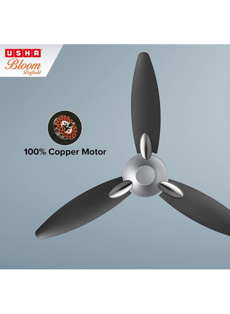 أوشا USHA Bloom Daffodil 1250mm|BEE Star Rated | Goodbye Dust Ceiling Fan | 2 Year Warranty | (Sparkle Grey and Black) Pack of 1 - Image 2